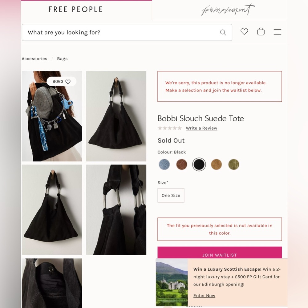 Free People Bobbi Slouch Suede Tote ~ Black NWT - Picture 3 of 10